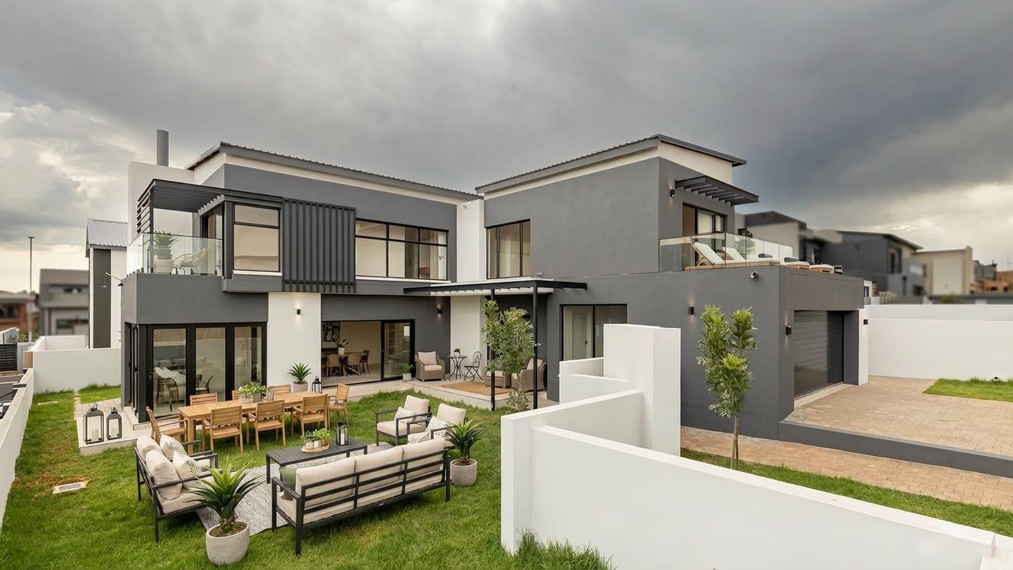 Modern residential home with landscaped outdoor area